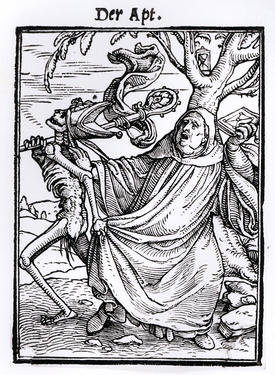 الموت والدير ، من "رقصة الموت" ، نقش هانز لوتزلبورغر ، c.1538 بواسطة هانز هولبين الأصغر