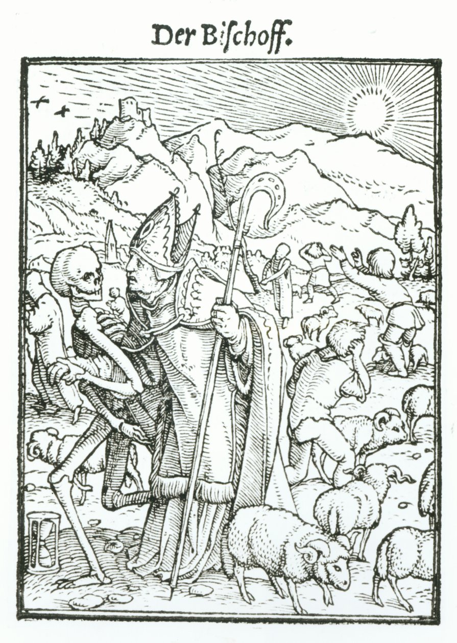 الموت والأسقف ، من "رقصة الموت" ، نقش هانز لوتزلبرغر ، c.1538 بواسطة هانز هولبين الأصغر