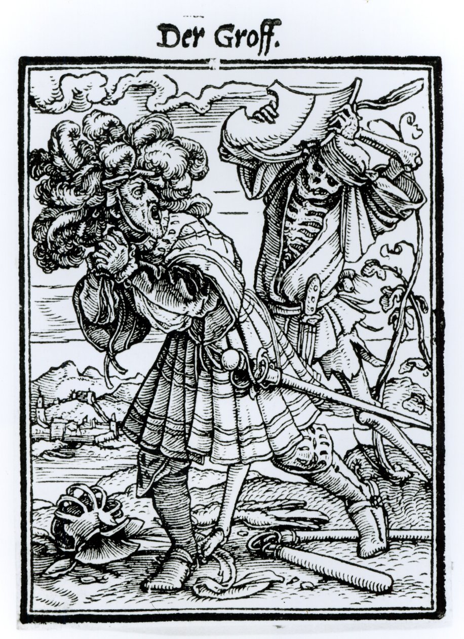 الموت والعد ، من `` رقصة الموت &39;&39; ، نقشها هانز لوتزلبرغر ، c.1538 بواسطة هانز هولبين الأصغر