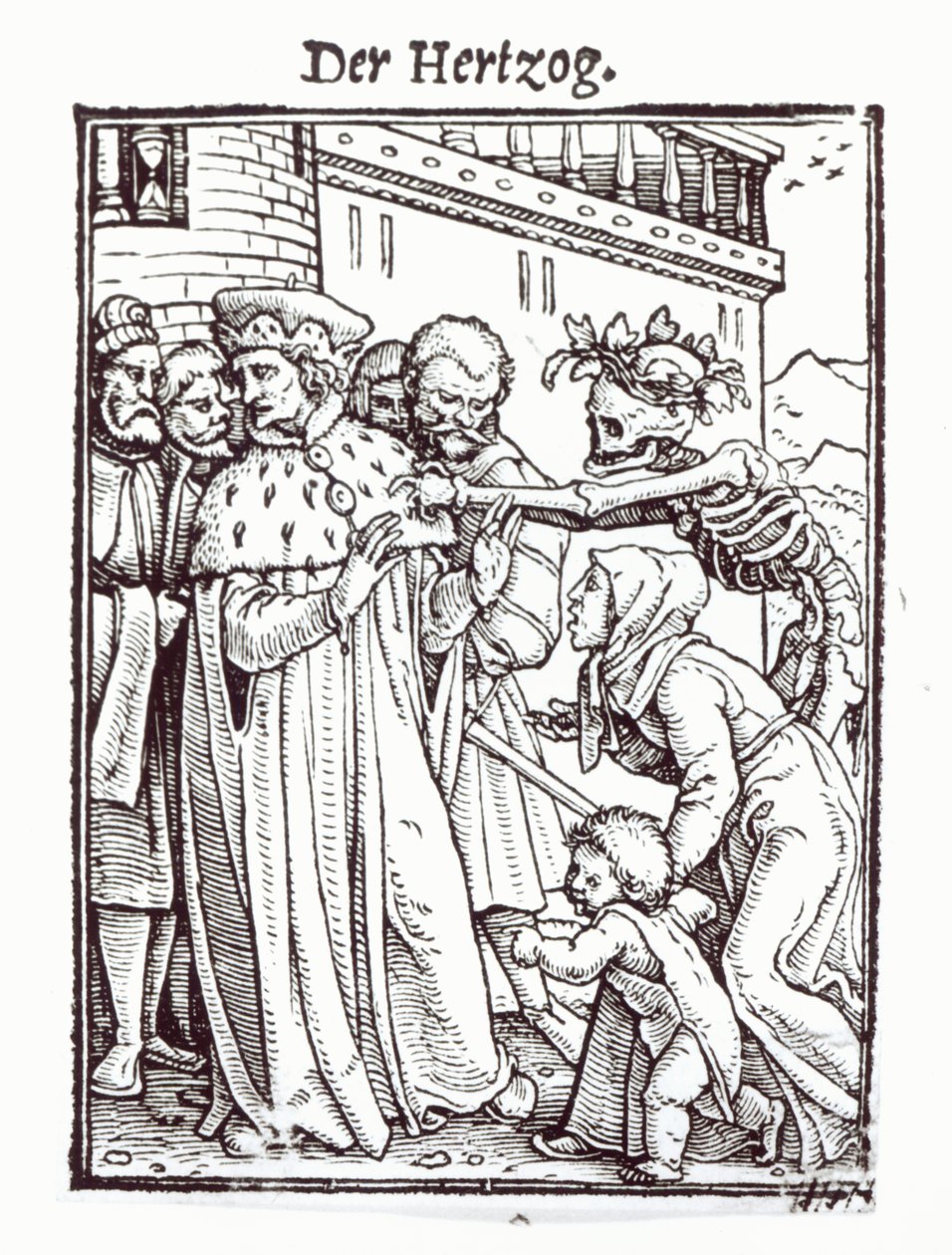 الموت والدوق ، من "رقصة الموت" ، نقش هانز لوتزلبرغر ، c.1538 بواسطة هانز هولبين الأصغر