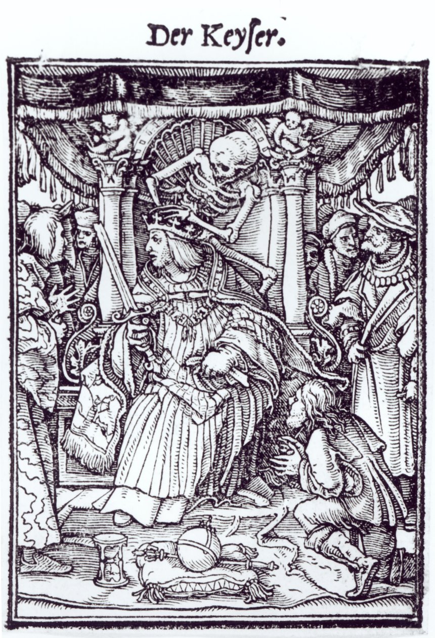 الموت والإمبراطور ، من "رقصة الموت" ، نقش هانز لوتزيلبرجر ، c.1538 بواسطة هانز هولبين الأصغر
