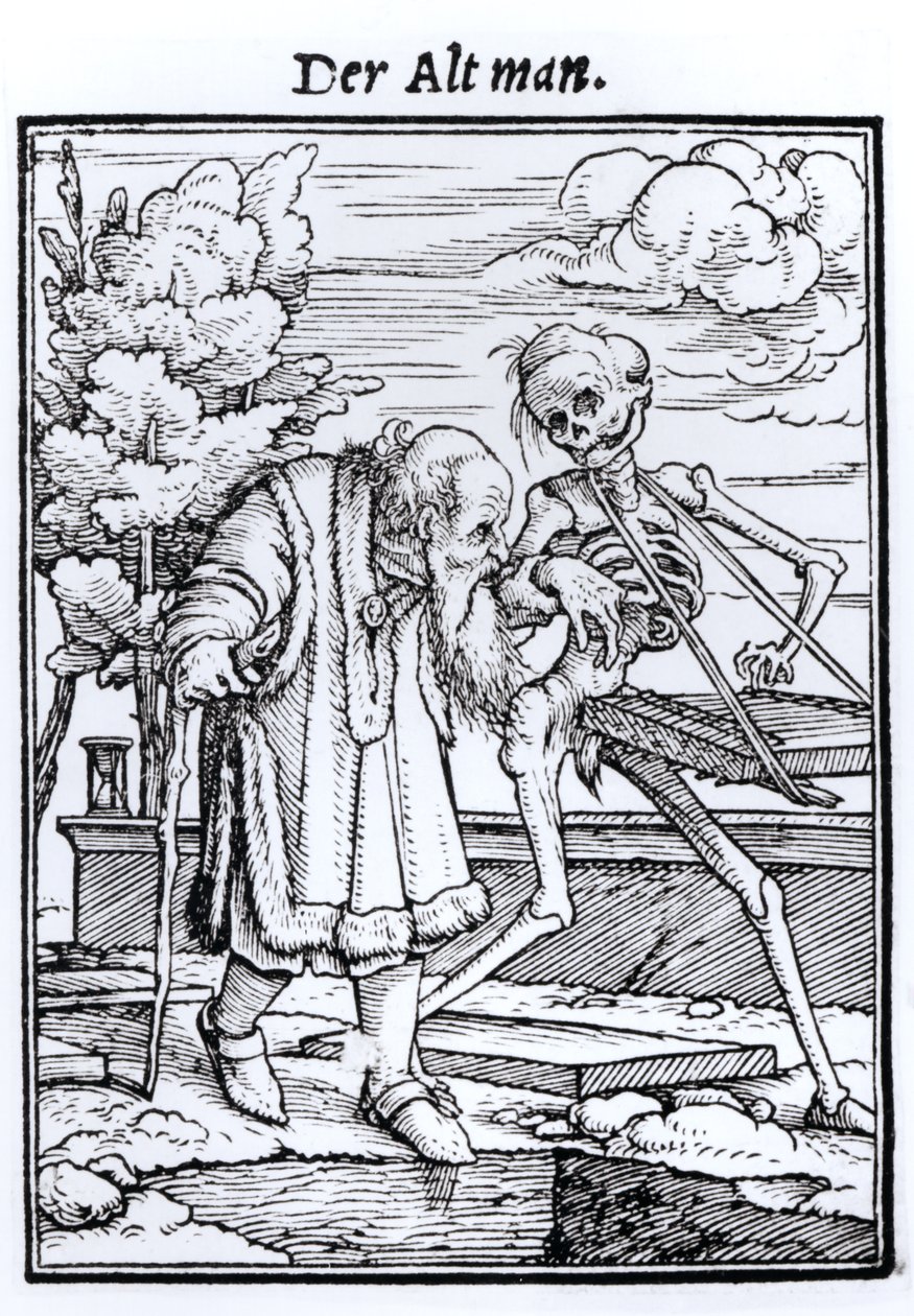 الموت والعجوز ، من "رقصة الموت" ، نقش هانز لوتزلبرغر ، c.1538 بواسطة هانز هولبين الأصغر