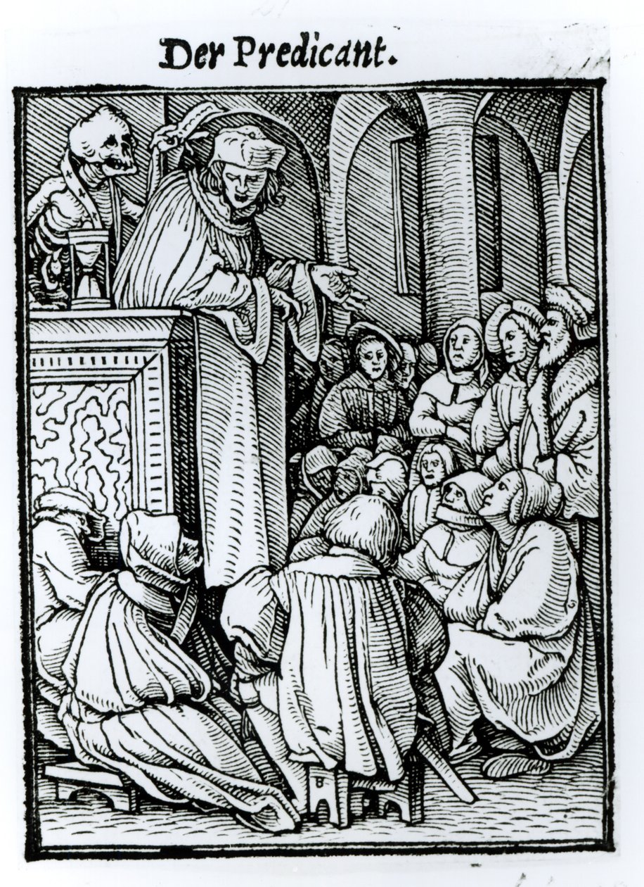 الموت والواعظ ، من "رقصة الموت" ، نقش هانز لوتزلبرغر ، c.1538 بواسطة هانز هولبين الأصغر