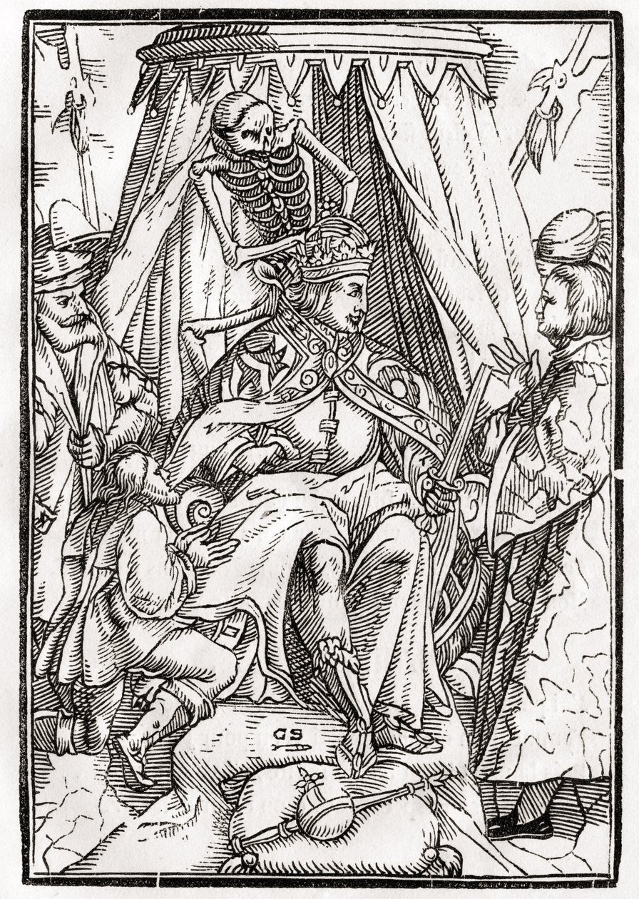 يأتي الموت للإمبراطور ، الذي نقشه جورج Scharffenberg ، من `` Der Todten Tanz &39;&39; ، نشر بازل ، 1843 بواسطة هانز هولبين الأصغر