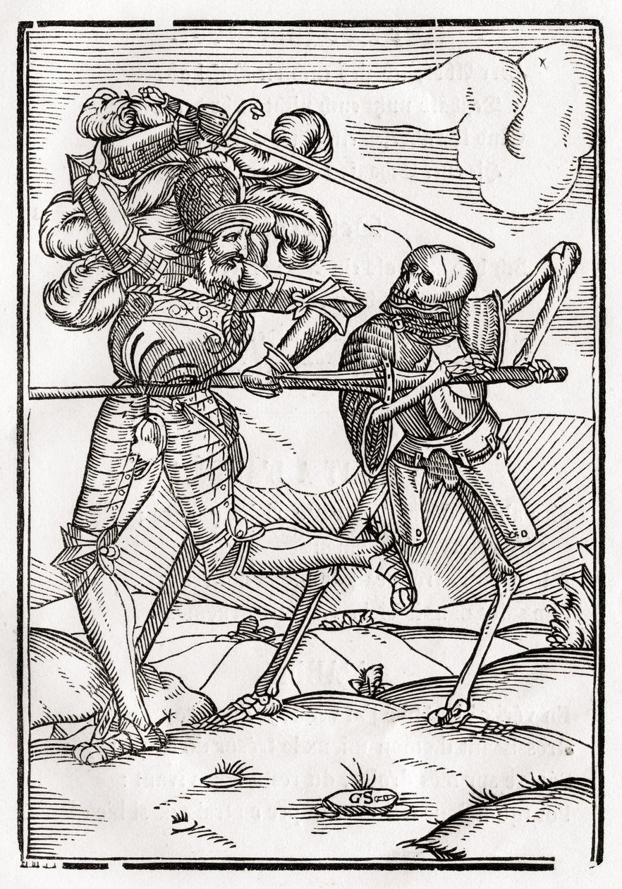 يأتي الموت إلى الفارس أو الكونت ، من `` Der Todten Tanz &39;&39; ، نشر بازل ، 1843 بواسطة هانز هولبين الأصغر