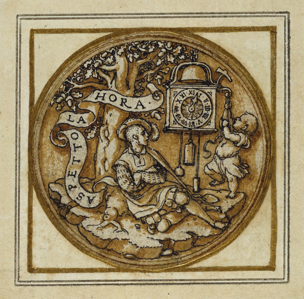 Allegory of Time - Design for a pendant or hat badge, c.1532-43 (pen & ink on paper) بواسطة هانز هولبين الأصغر
