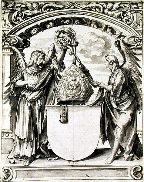 تصميم لطلاء زجاجي ، 1520 (قلم ورمادي يغسل بالطباشير الأسود على ورق) بواسطة هانز هولبين الأصغر