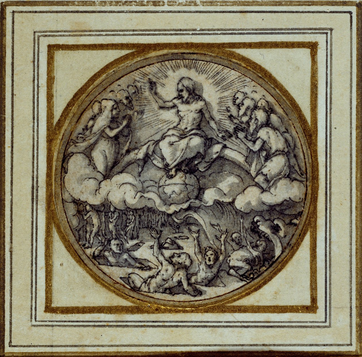 The Last Judgment - Design for a pendant or hat badge, c.1532-43 (pen & ink on paper) بواسطة هانز هولبين الأصغر