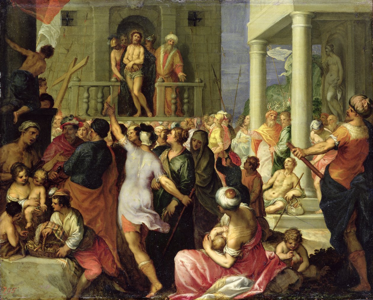 Ecce Homo. يظهر بيلاطس الجموع يسوع المسيح (زيت على النحاس) بواسطة هانز الأول أو يوهان روتنهامر