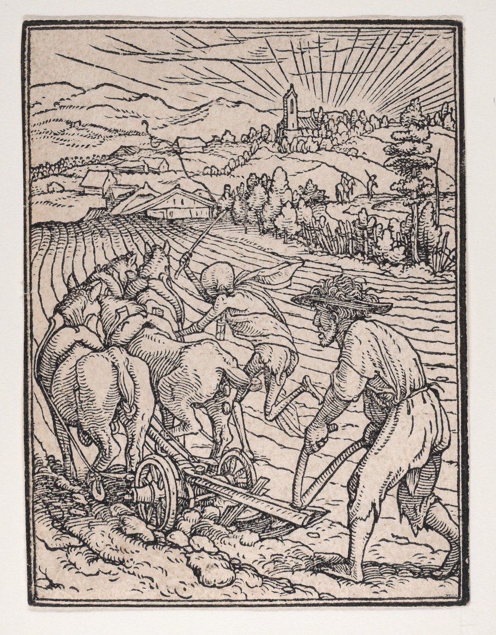 الفلاح أو بلومان ، من رقصة الموت ، كاليفورنيا. 1526 ، تم نشره عام 1538. بواسطة هانز لوتزلبرغر