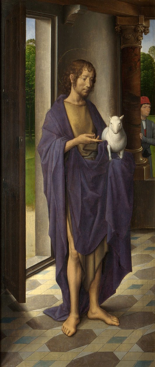 القديس يوحنا المعمدان من "The Donne Triptych" ، حوالي عام ١٤٧٨ (زيت على بلوط) بواسطة هانز مملينج