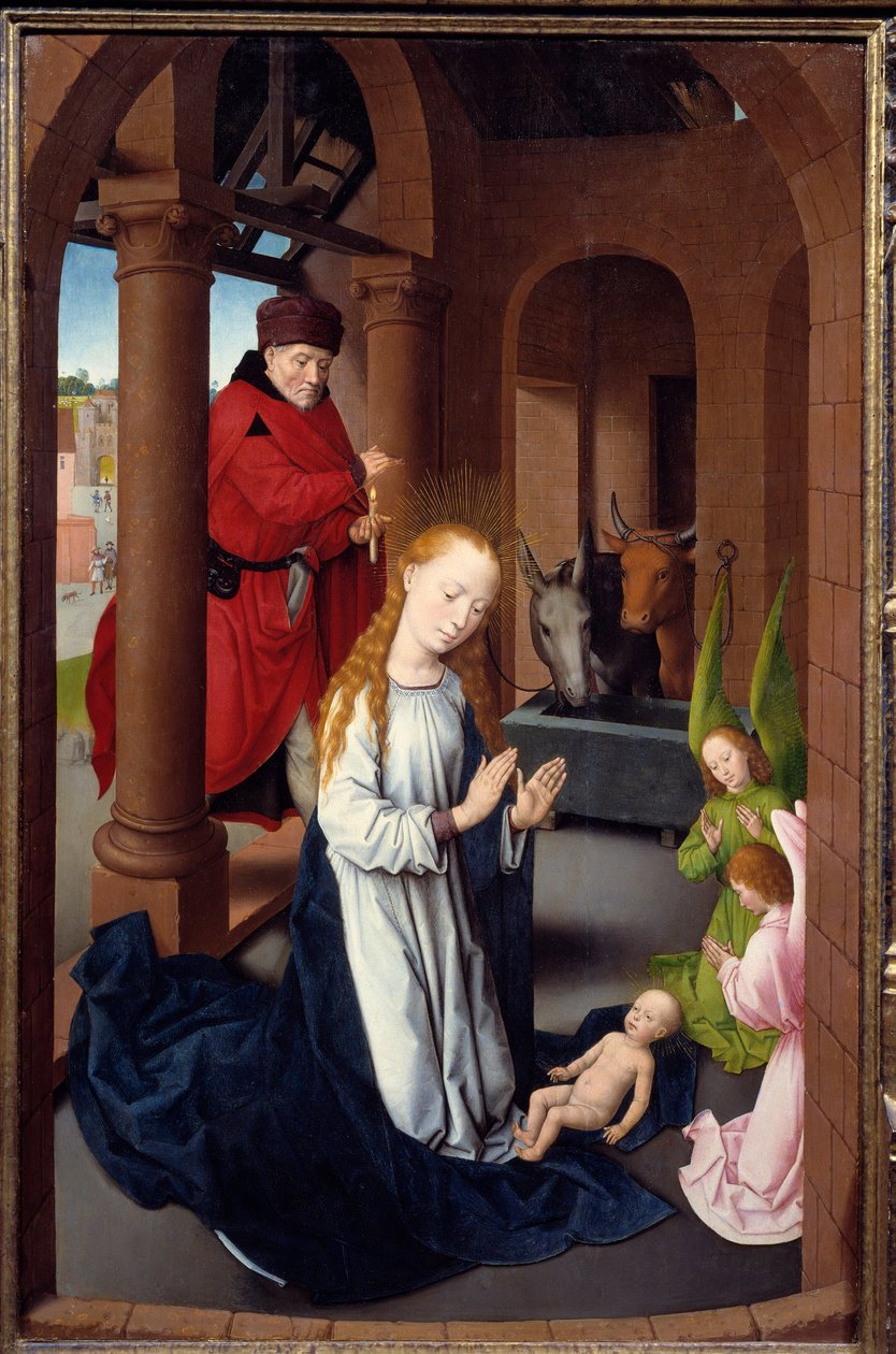 ثلاثية العشق من المجوس. تفاصيل اللوحة اليسرى: La Nativite. ديتريمب على الخشب لهانز ميملينج (1433-1494) ، حوالي 1470. مدريد. متحف برادو بواسطة هانز مملينج