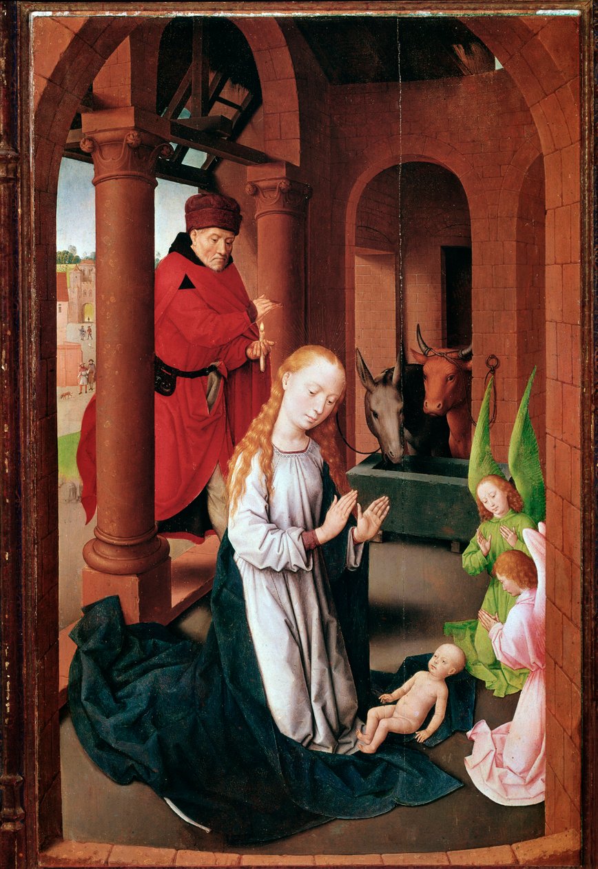 ثلاثية برادو (أو العشق المجوس): اللوحة اليسرى Nativite (اللوحة ، حوالي 1470) بواسطة هانز مملينج