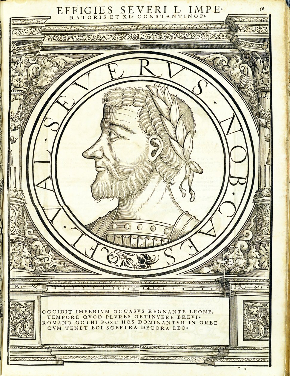 Seuerus 500 ، من القائد العام للشرق الروماني والغرب أصدق الصور من العملات القديمة ، نقش رودولف ويسنباخ ، طبعها أندرياس جيسنر ، زيورخ ، 1 بواسطة هانز رودولف مانويل جيرمان