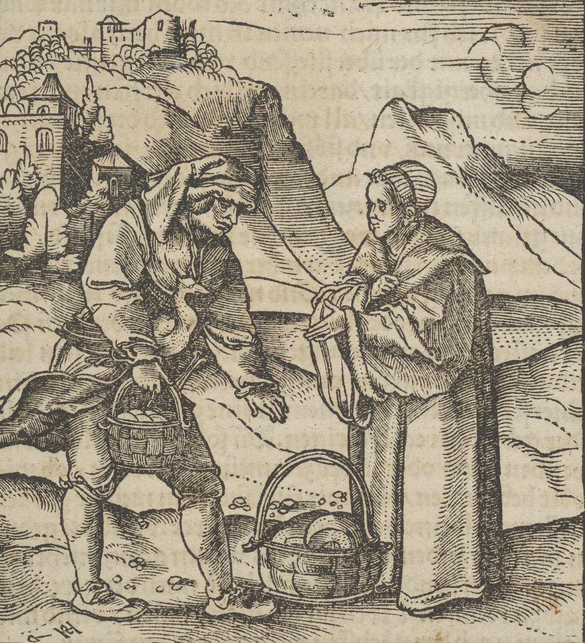 مزارع و راعيه ، من Hymmelwagen auff dem، wer wol leben ...، 1517. بواسطة هانز شوفلين الأكبر