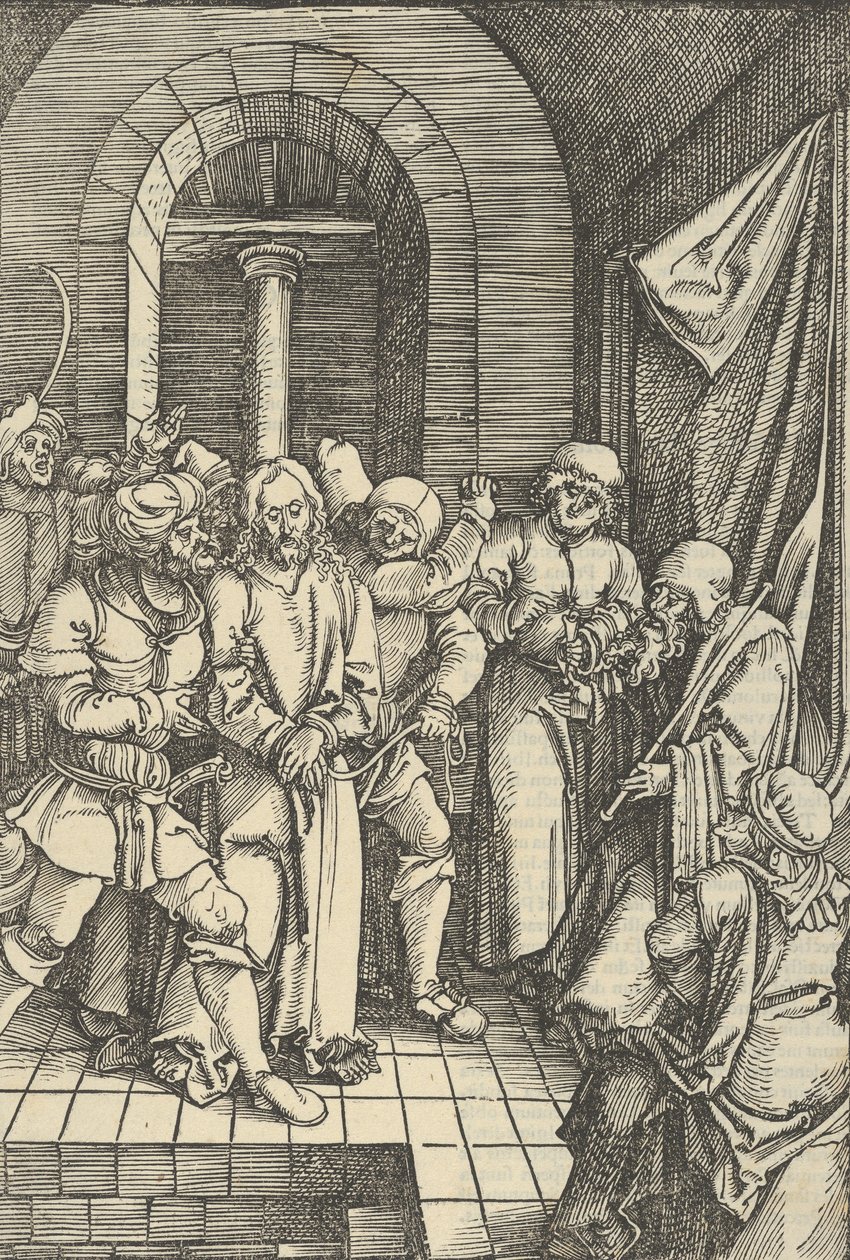 المسيح أمام حنَّان ، من مرآة آلام ربنا يسوع المسيح ، 1507 بواسطة هانز شوفيلين الأكبر