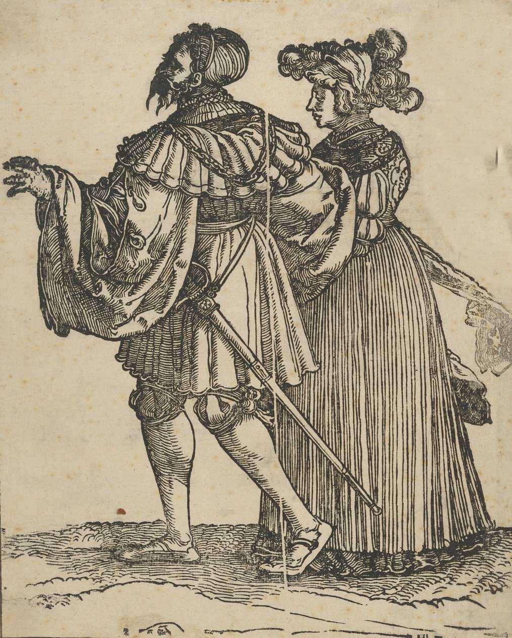 زوجان يمشيان إلى اليسار السادس ، من The Wedding Dancers restrike. بواسطة هانز شوفلين الأكبر