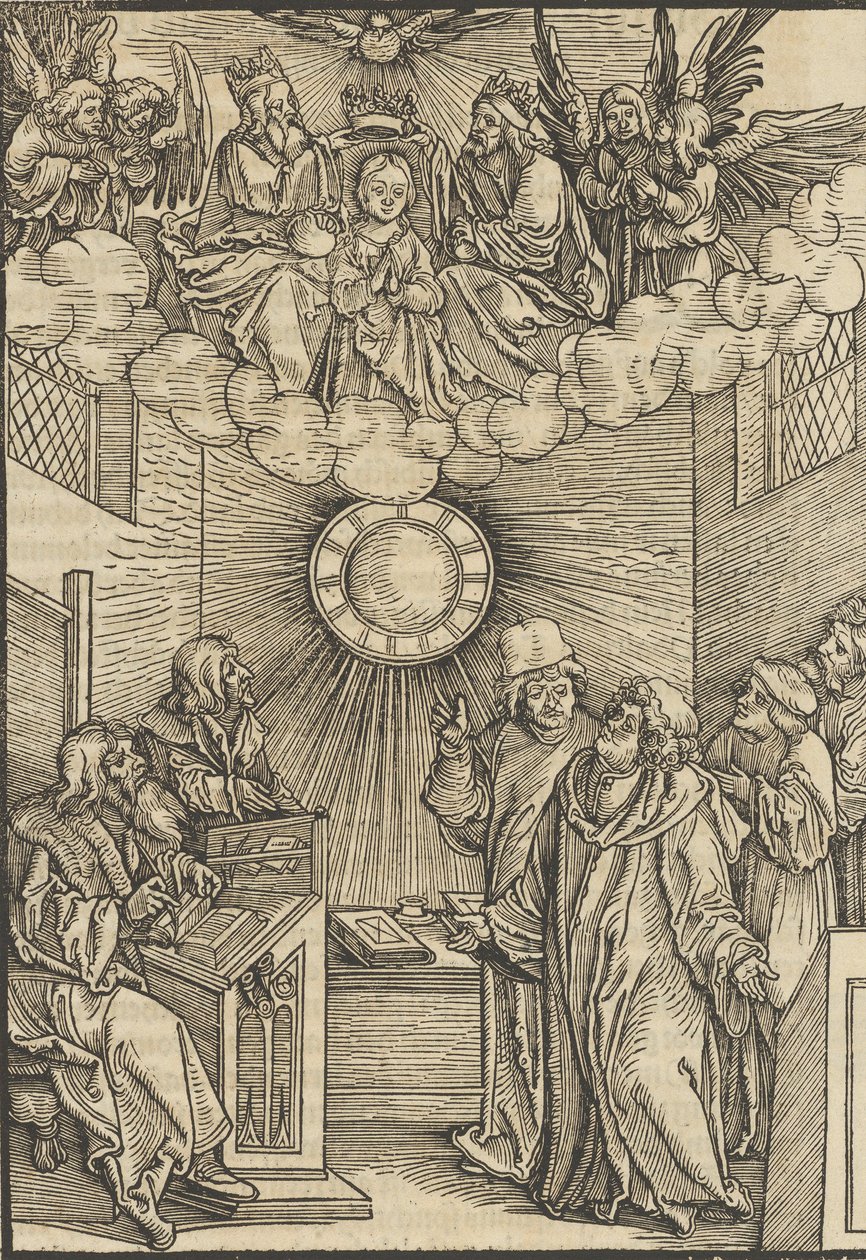 المؤلف يكتب Layenspiegel ، الثالوث والعذراء في المركز العلوي ، من ... ، 1511. بواسطة هانز شوفلين الأكبر