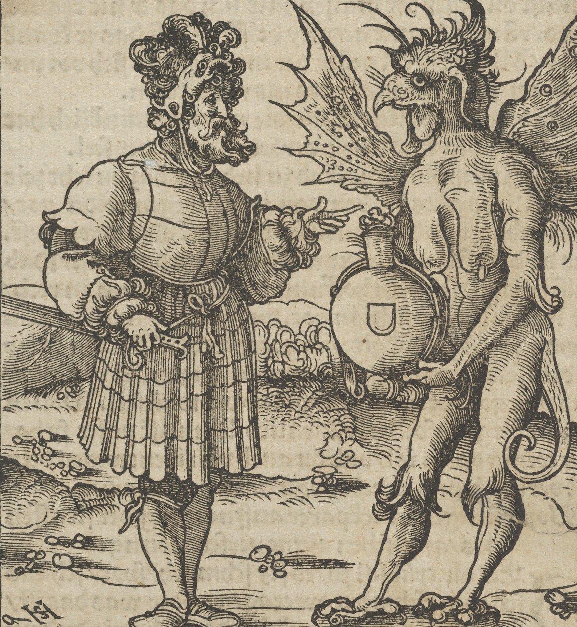 الشيطان يقدم السم لفارس ، من Hymmelwagen auff dem ، wer wol leben ... ، 1517. بواسطة هانز شوفلين الأكبر