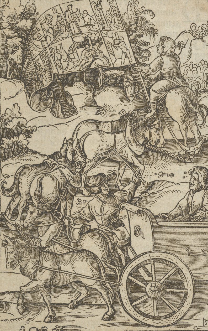 الرجل الفاضل على عربة في طريقه إلى الجنة ، من Hymmelwagen auff dem ، wer wol leb ... ، 1517. بواسطة هانز شوفلين الأكبر