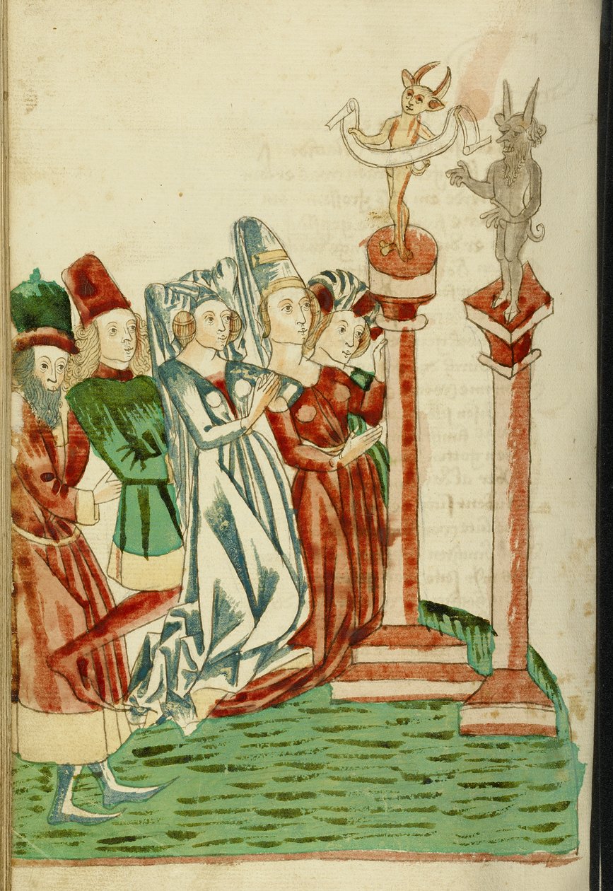 مجموعة من الرجال والنساء يعبدون اثنين من الأصنام ، 1469 (حبر ، يغسل ، وتسخين على الورق) بواسطة هانز شيلينغ