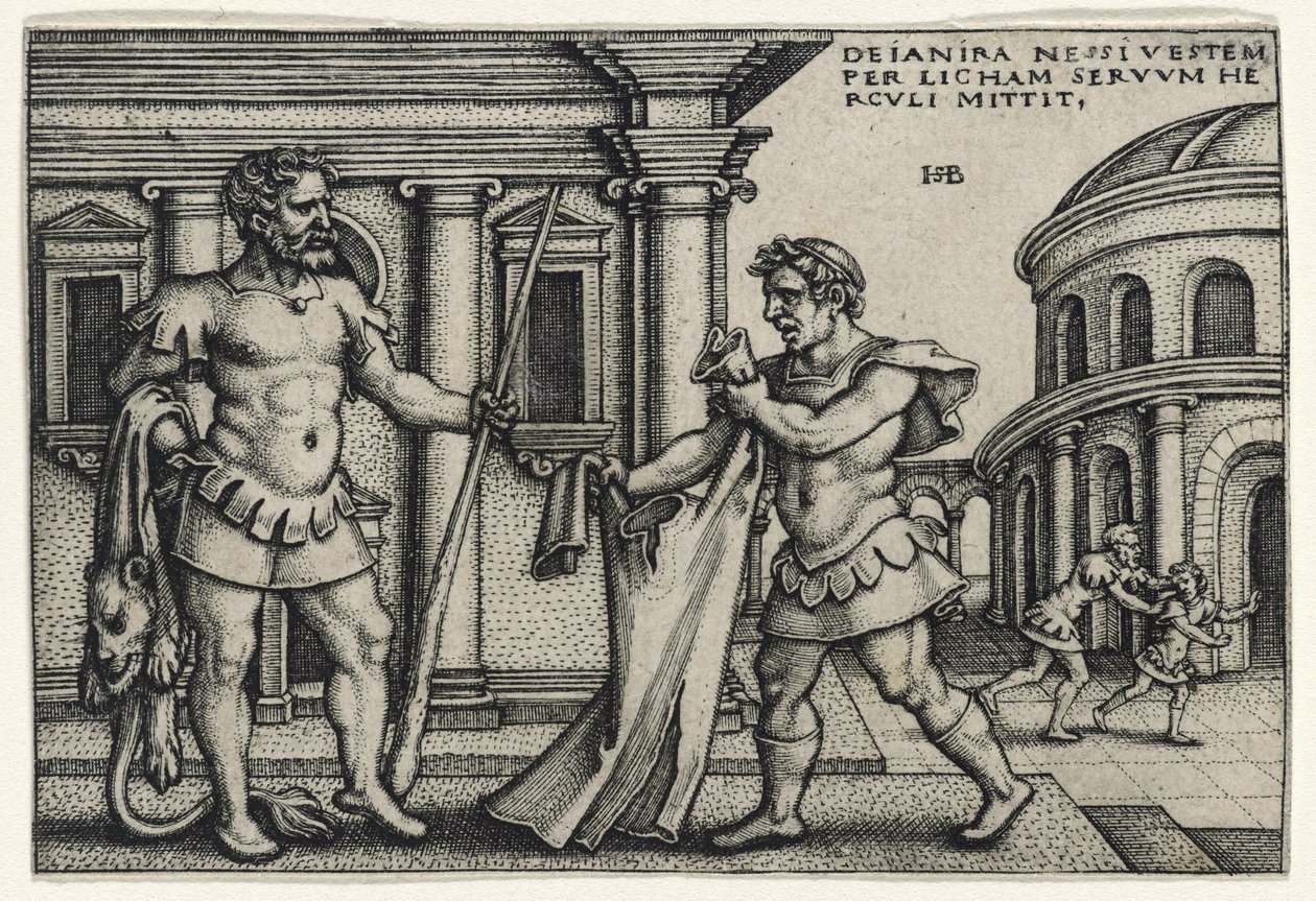 Lichas جلب ثياب Nessus إلى هرقل ، 1540s (النقش على ورق مسدود) بواسطة هانز سيبالد بهام
