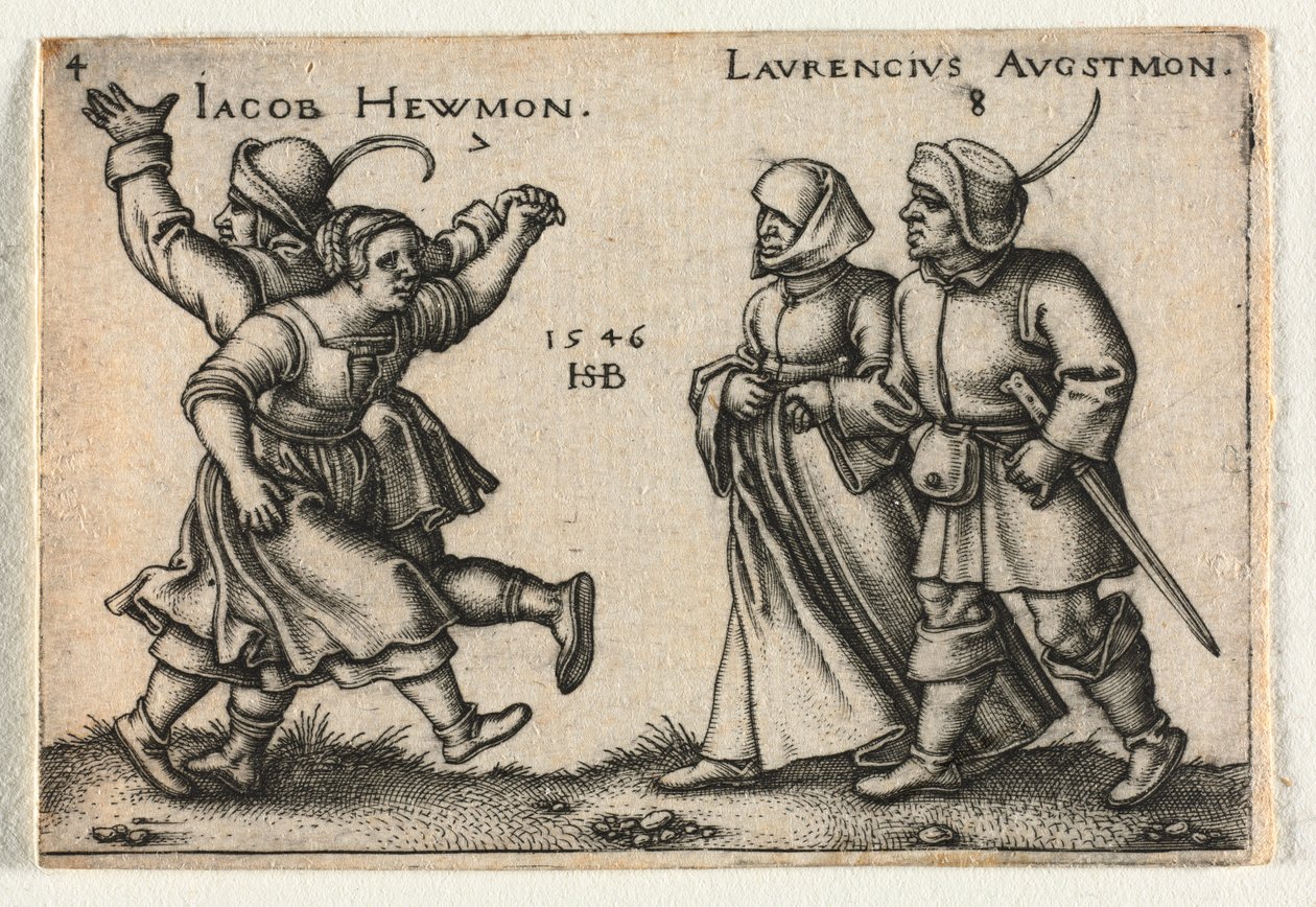الزفاف الفلاحي أو الاثني عشر شهرًا: 7 يعقوب هيومون 8-Laurencius Augstmon بواسطة هانز سيبالد بهام