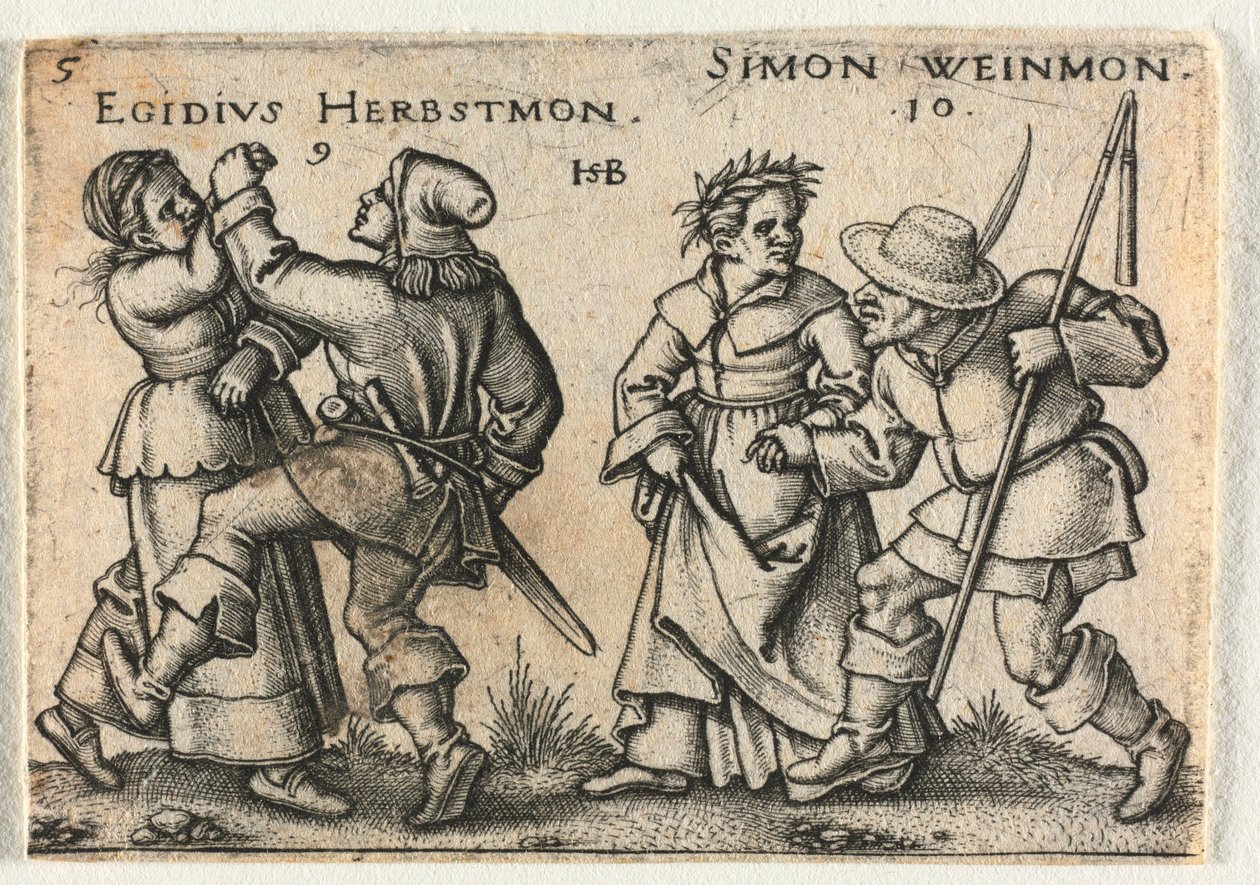 عرس الفلاحين أو الاثني عشر شهرًا: 9-Egidius Herbstmon 10-Simon Weinmon ، 1546. بواسطة هانز سيبالد بهام
