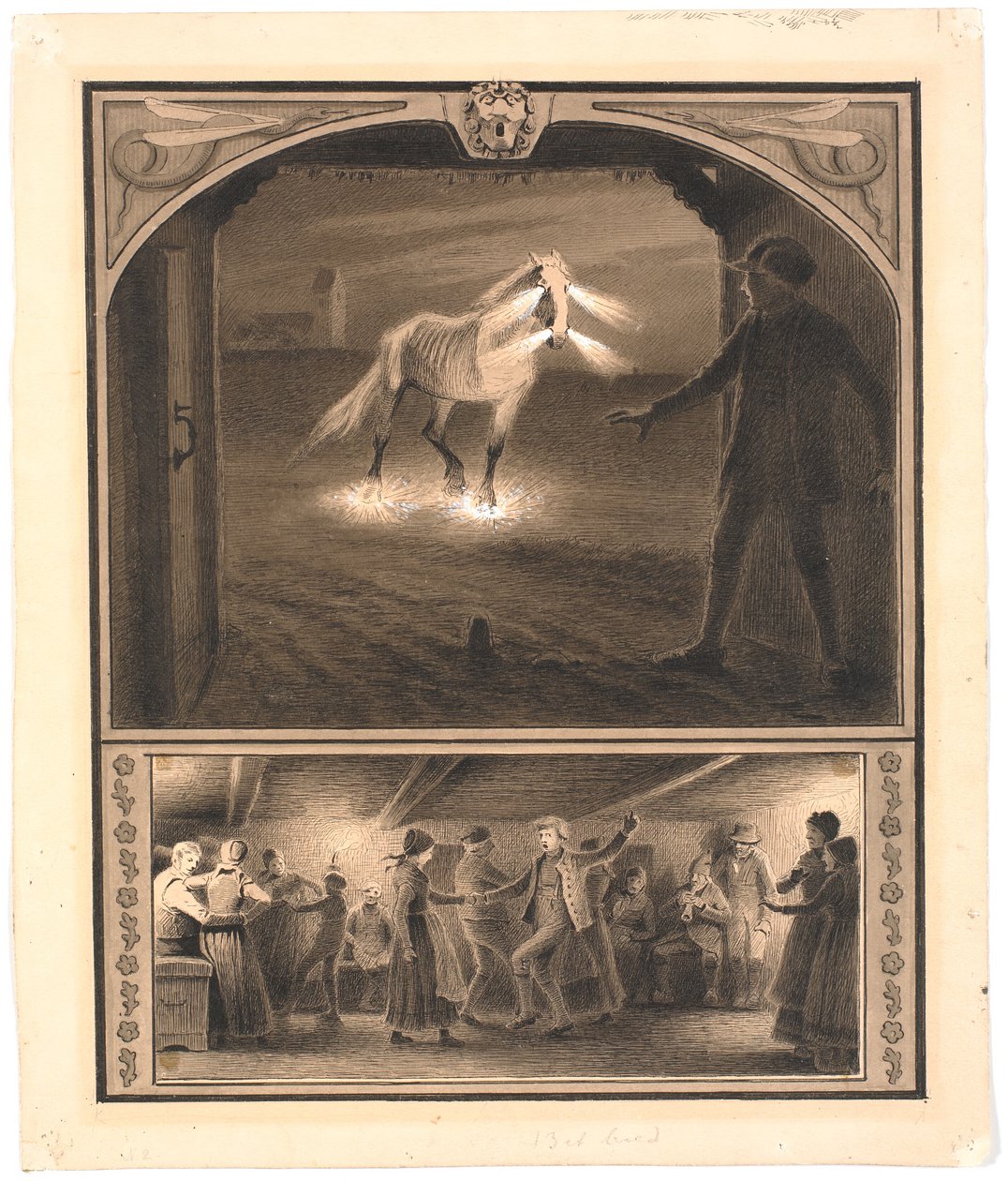 رسم توضيحي لـ St. شارع. المدرجات: "جزازة". الحصان كله و Mowns. fn: الرقص في المزرعة بواسطة هانز سميث