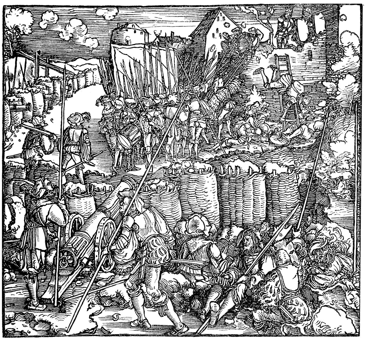 حصار القلعة. رسم توضيحي من كتاب Phisicke Against Fortune بواسطة Petrarch ، 1532 بواسطة هانز ويديتز الأصغر