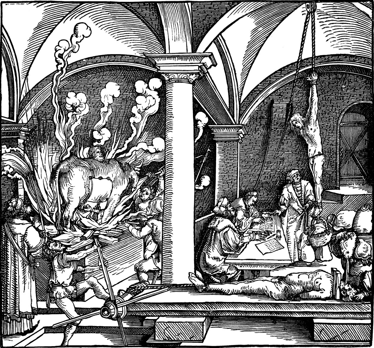تعذيب. رسم توضيحي من كتاب Phisicke Against Fortune بواسطة Petrarch ، 1532 بواسطة هانز ويديتز الأصغر