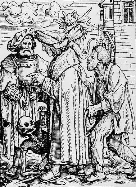 الموت والمستشار ، من رقصة الموت ، نقش هانز لوتزلبرغر ، c.1538 بواسطة هانز بعد هولبين الأصغر