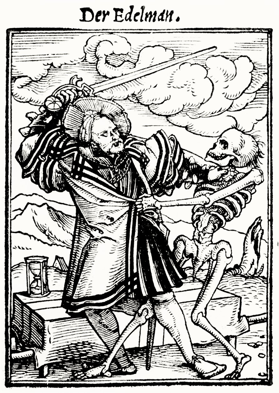 الموت والنبلاء ، من رقصة الموت ، نقشهما هانز لوتزلبرغر ، c.1538 بواسطة هانز بعد هولبين الأصغر