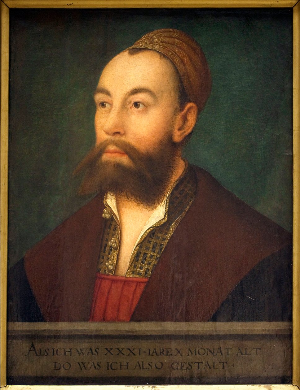 صورة للمصرفي أنطون فوغر (1493-1560) (في النص: ممثل كما كان يبلغ من العمر 31 عامًا و 10 أشهر) - رسم هانز مالر ديت دي شواز (1480-1526 أو 1529) ، زيت على قماش ، حوالي 1525 - الفن الألماني في القرن السادس عشر - Musee des Beaux A بواسطة هانز أو يوهان رسام