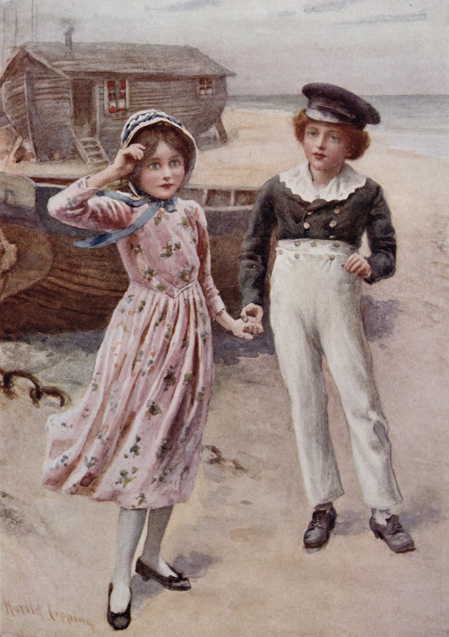 ديفيد كوبرفيلد و Little Em&39;ly ، رسم توضيحي لـ "رسومات شخصية من ديكنز" بقلم بي دبليو ماتز ، 1924 بواسطة هارولد كبينج