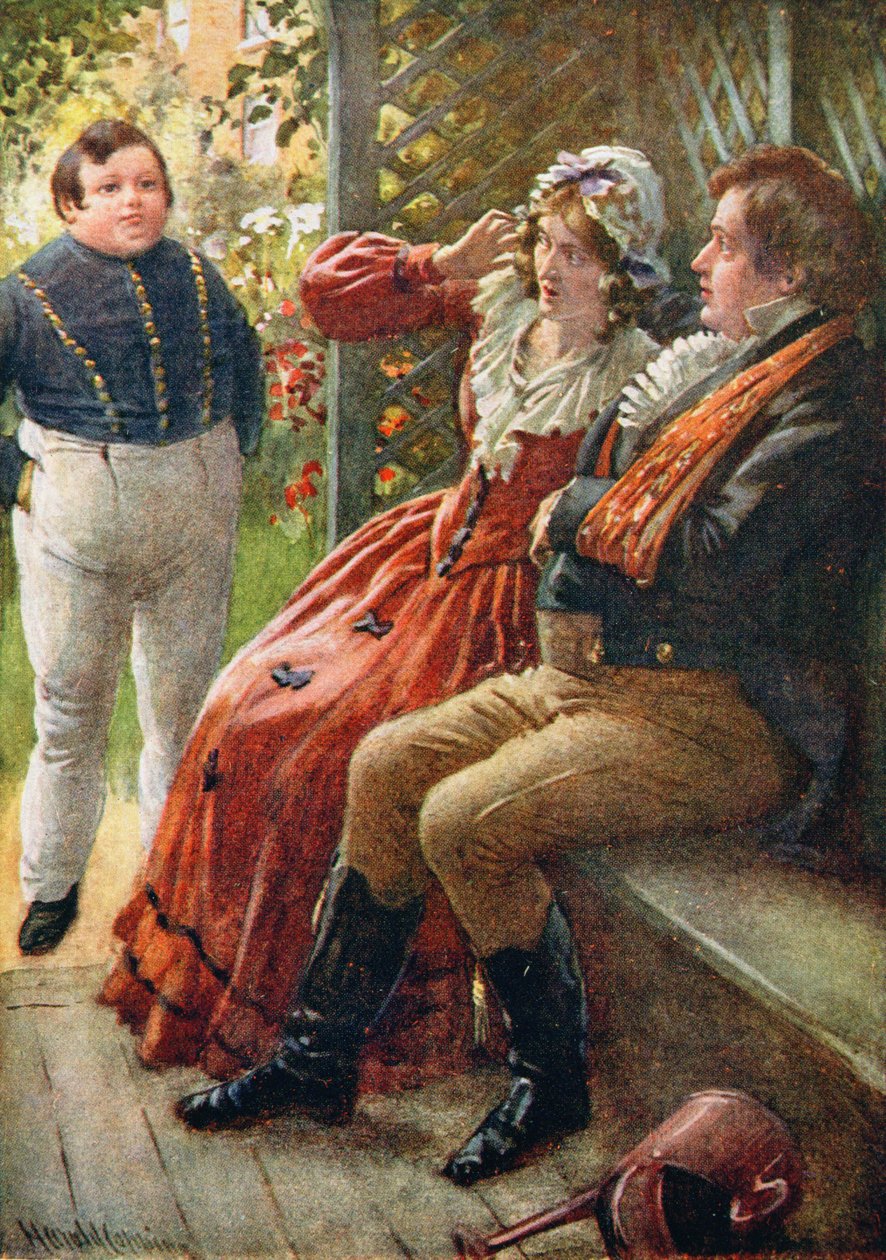 The Fat Boy ، رسم توضيحي لـ "رسومات شخصية من ديكنز" من إعداد BW Matz ، 1924 بواسطة هارولد كبينج