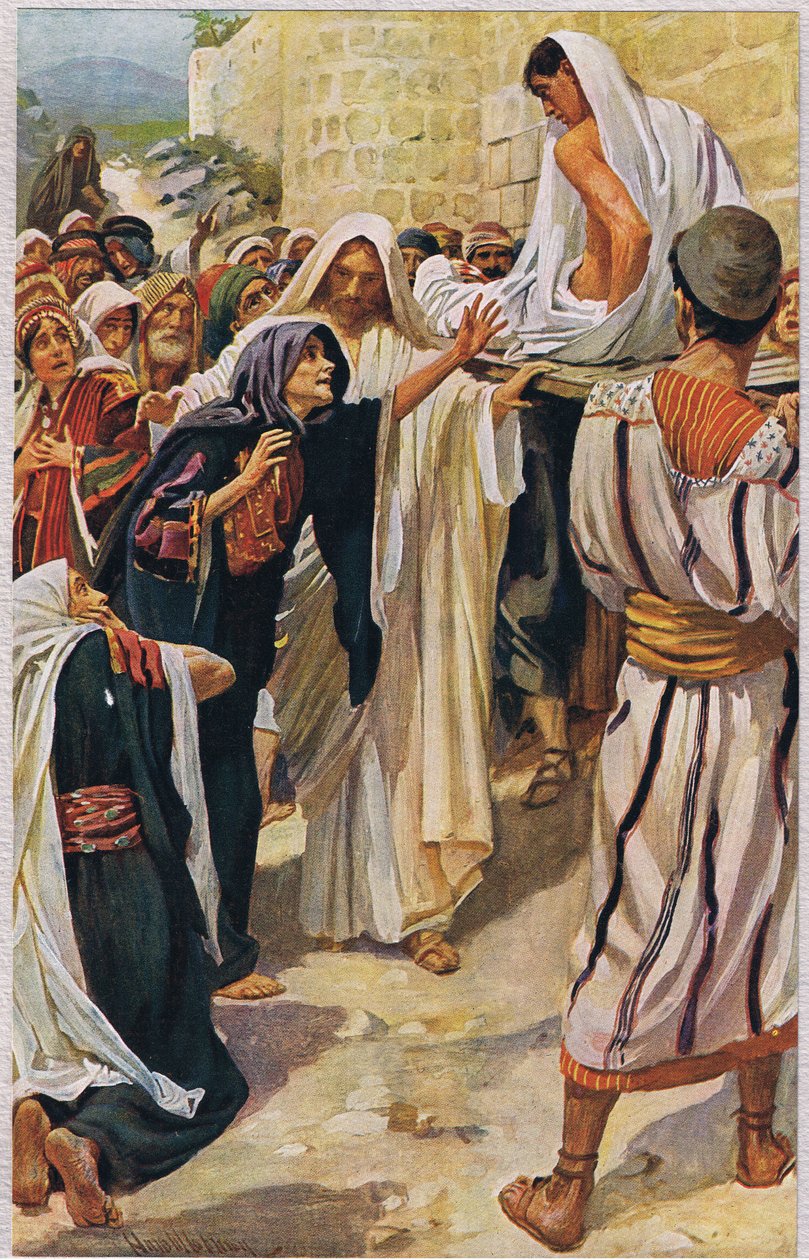 أرملة ناين ، رسم توضيحي من "نساء الكتاب المقدس" ، نشرته جمعية المسالك الدينية ، 1927 بواسطة هارولد كبينج