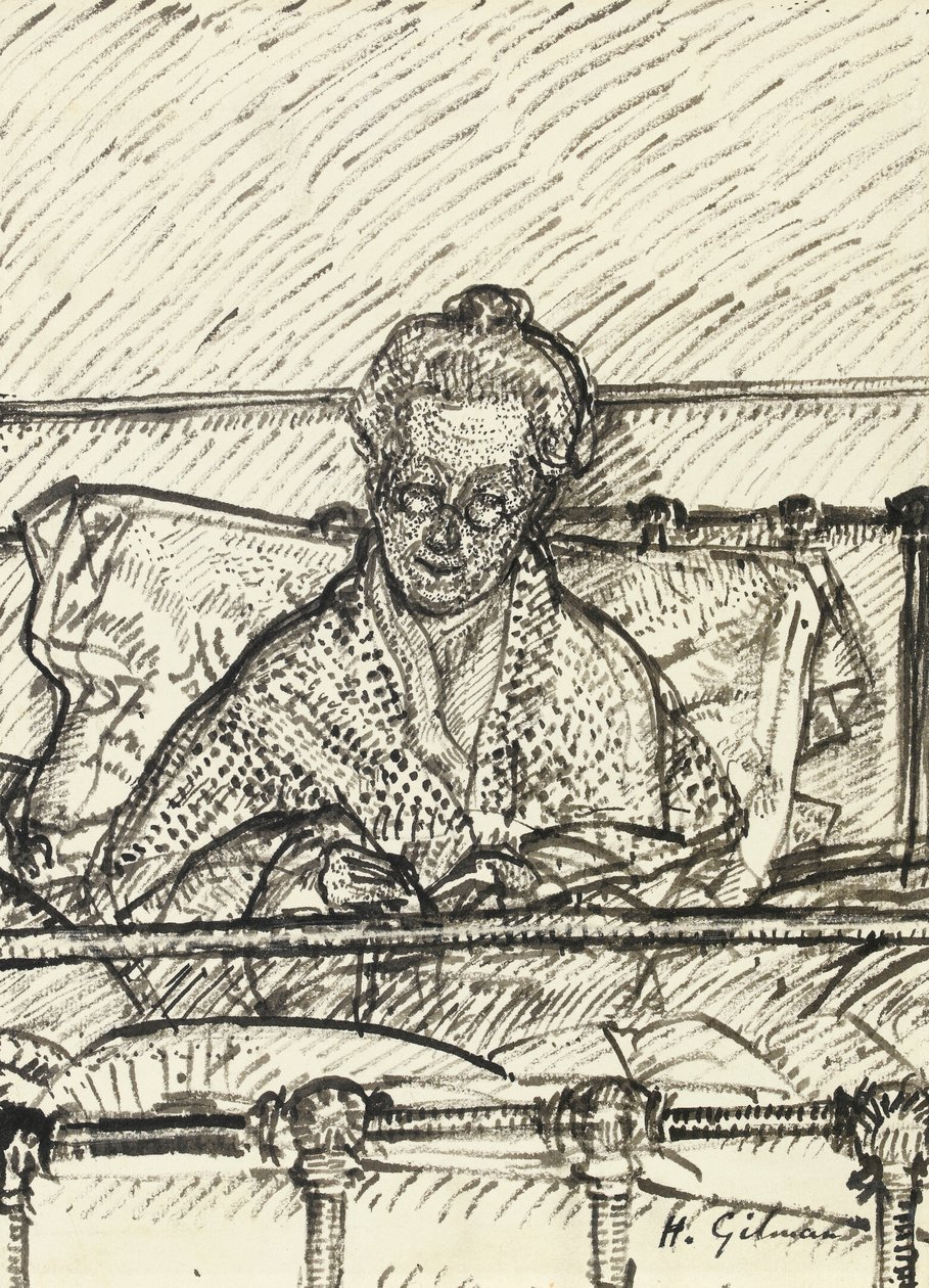 كتابة الخطابات (أم الفنانة) ، 1917 (قلم القصب والحبر الهندي على الورق) بواسطة هارولد جيلمان