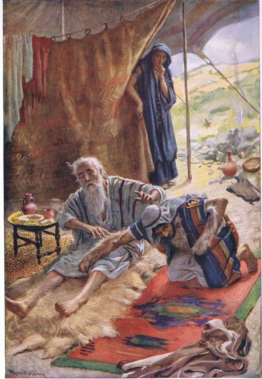 إسحاق يبارك ابنه يعقوب ، توضيح من الصور التي تعلم سلسلة التاج ، 1920 بواسطة هارولد كبينج