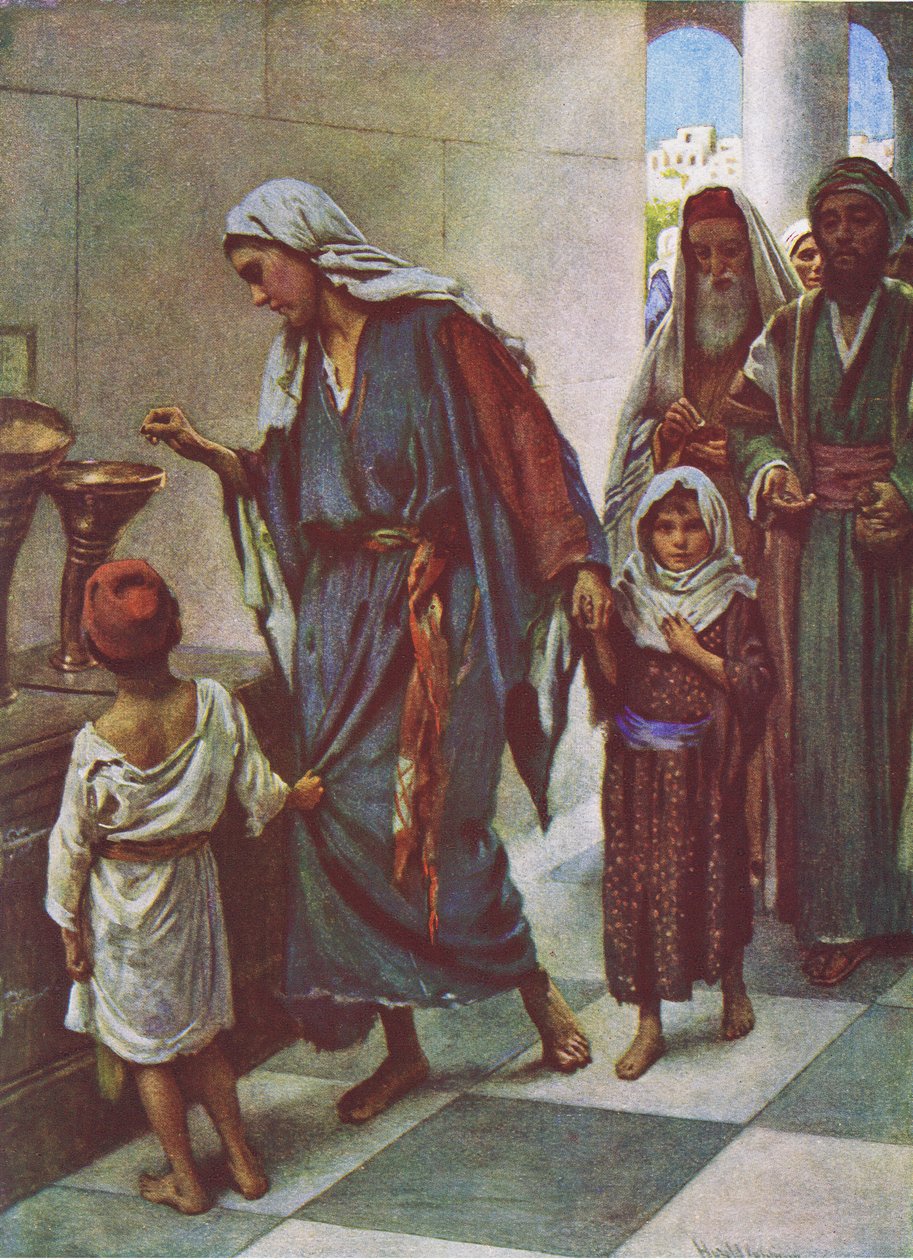 هدية النساء الفقيرات ، رسم توضيحي من Harold Copping Pictures: The Crown Series ، c.1920s بواسطة هارولد كبينج
