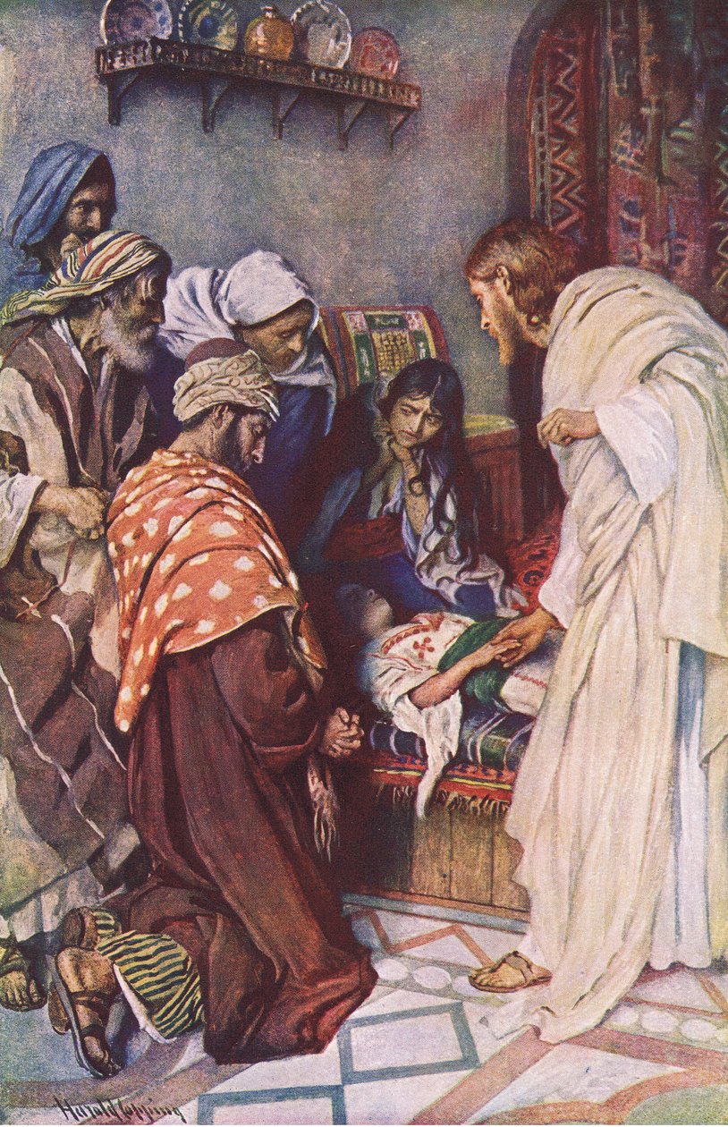 تربية ابنة Jairuss ، توضيح من Harold Copping Pictures: The Crown Series ، c.1920s بواسطة هارولد كبينج