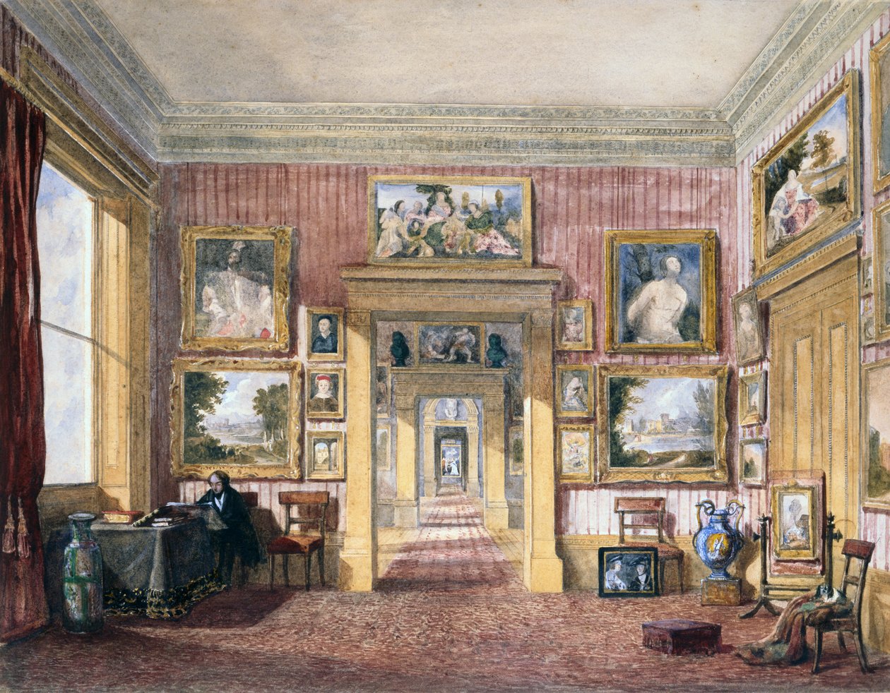غرفة الطعام في Thirlestaine House ، شلتنهام ، حوالي عام 1843 (ألوان مائية) بواسطة هارييت رشوت (Attr. To) Bowles