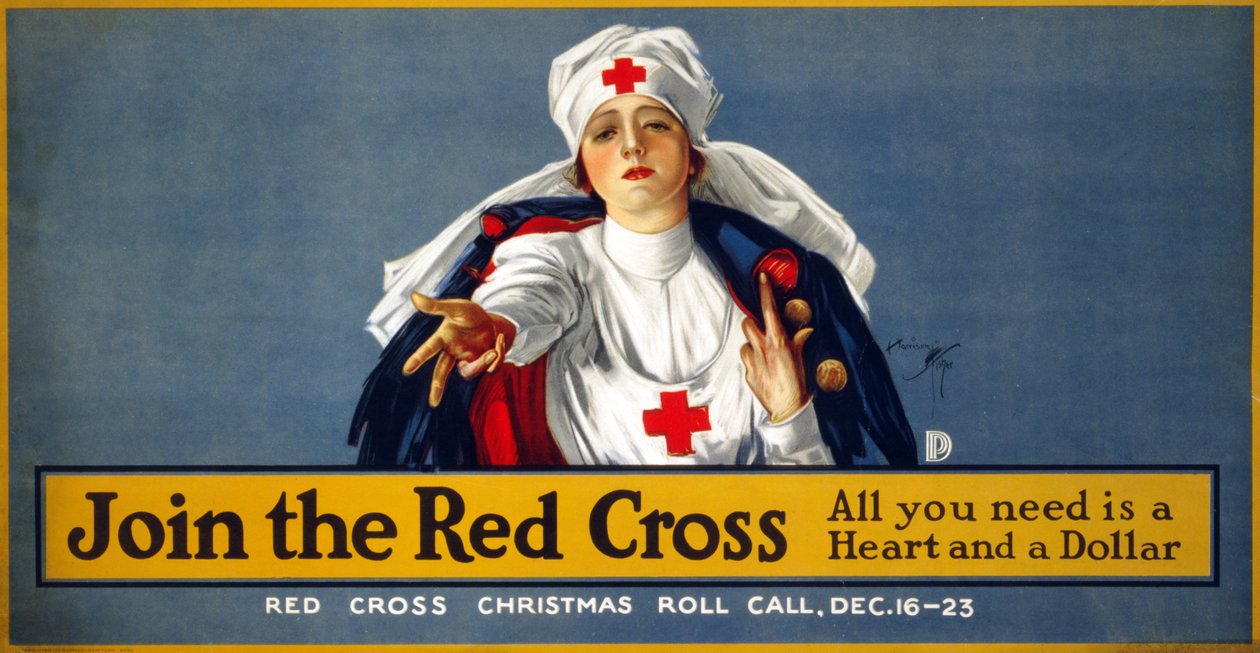 حملة WWI Christmas لجمع التبرعات انضم إلى الصليب الأحمر - كل ما تحتاجه هو قلب و دولار ، حانة. ج.1914-18 بواسطة هاريسون فيشر