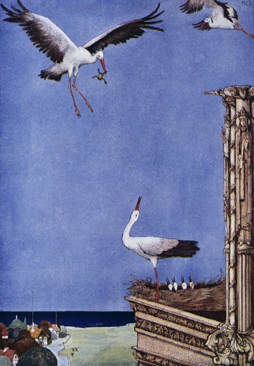 اللقلق ، حكاية خرافية لهانس كريستيان أندرسن (1805-1875) ، رسم توضيحي لهاري كلارك (1890-1931) بواسطة هاري كلارك
