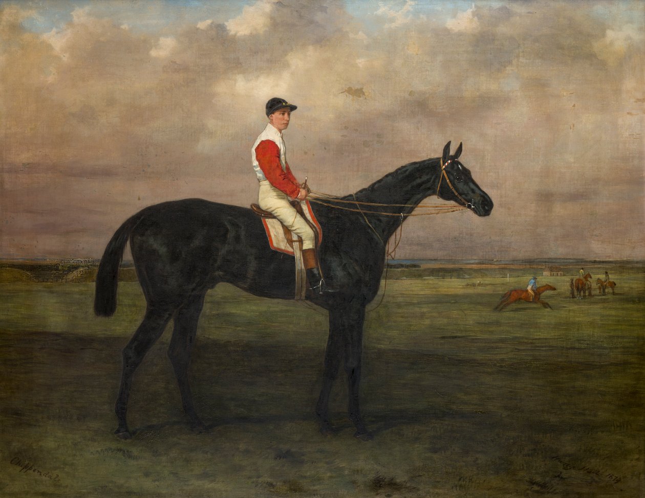 Chippendale-A Racehorse مع الفارس في مضمار سباق نيوماركت ، حوالي 1874 (زيت على قماش) بواسطة هاري هول