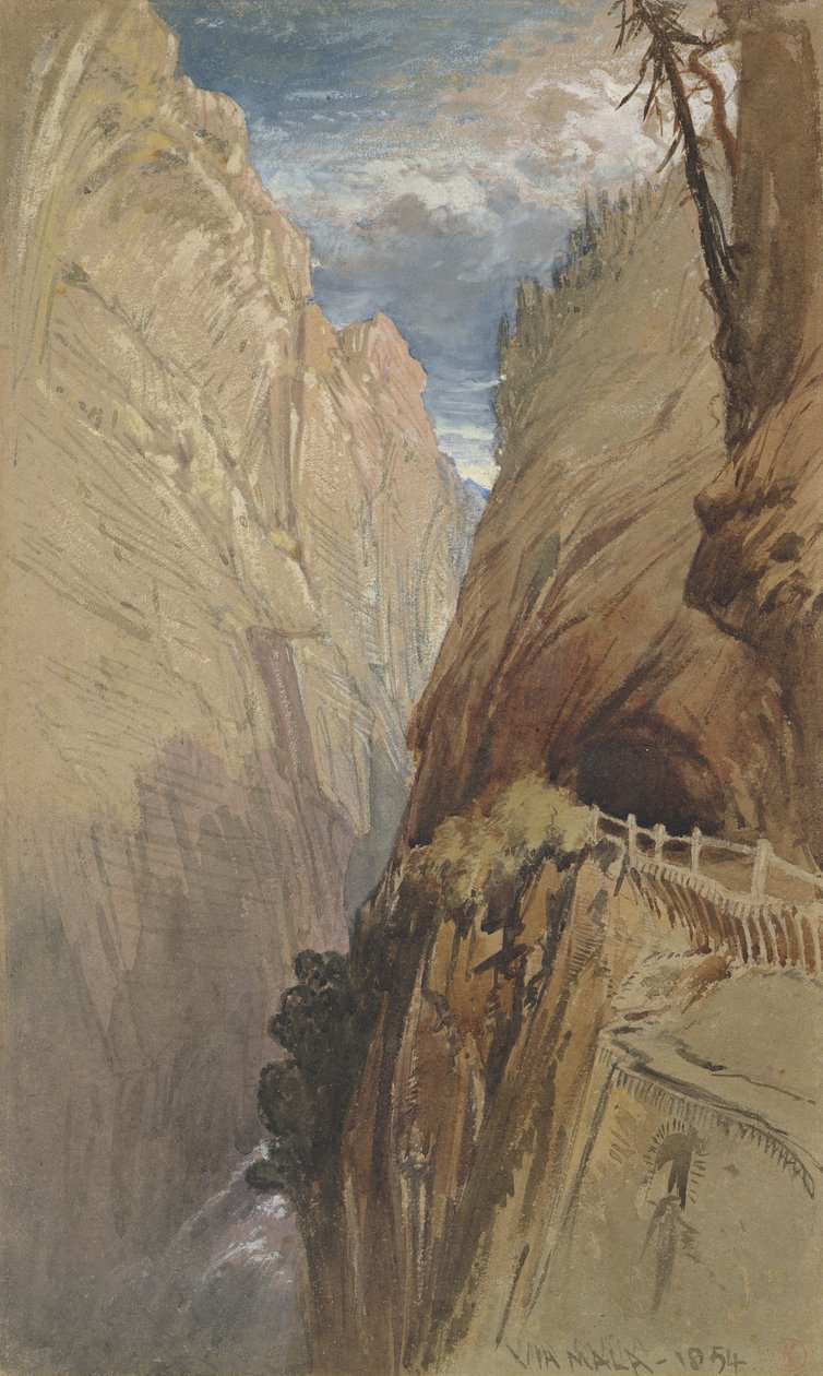 عبر مالا ، سويسرا ، 1854 ، (مرحاض ولون جسم على ورق رمادي) بواسطة هاري جون جونسون