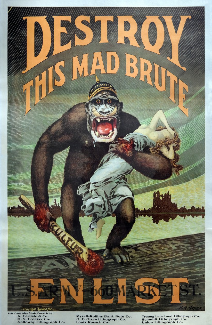 حملة تجنيد الجيش الأمريكي في الحرب العالمية الأولى "دمر هذا الوحشي المجنون - جند" حانة. 1917 بواسطة هاري ر.هوبس