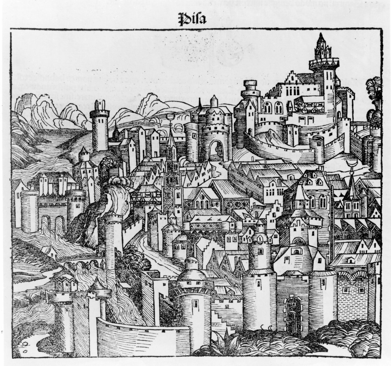 بيزا بعد فيلم "Liber Chronicarum" للمخرج هارتمان شيدل. نورمبرغ 1493 بواسطة هارتمان شيدل