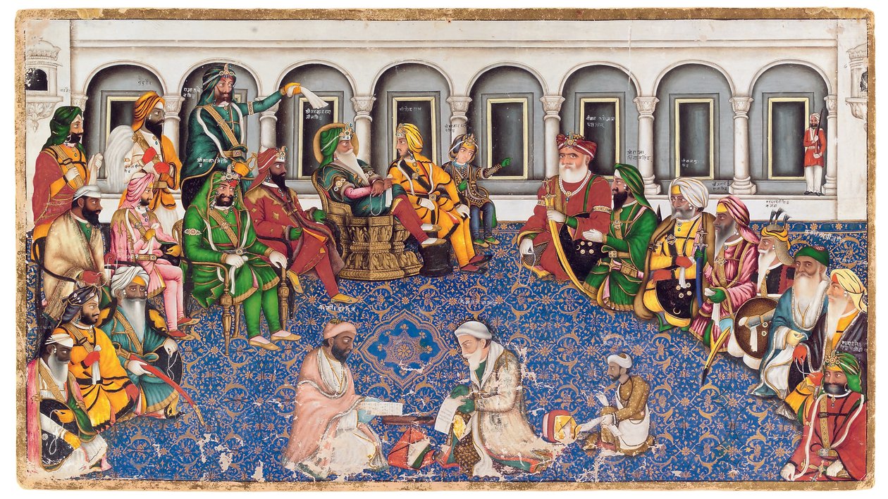 درب المهراجا رانجيت سينغ ، c.1850 (مرحاض غير شفاف وذهب على ورق) بواسطة حسن الدين