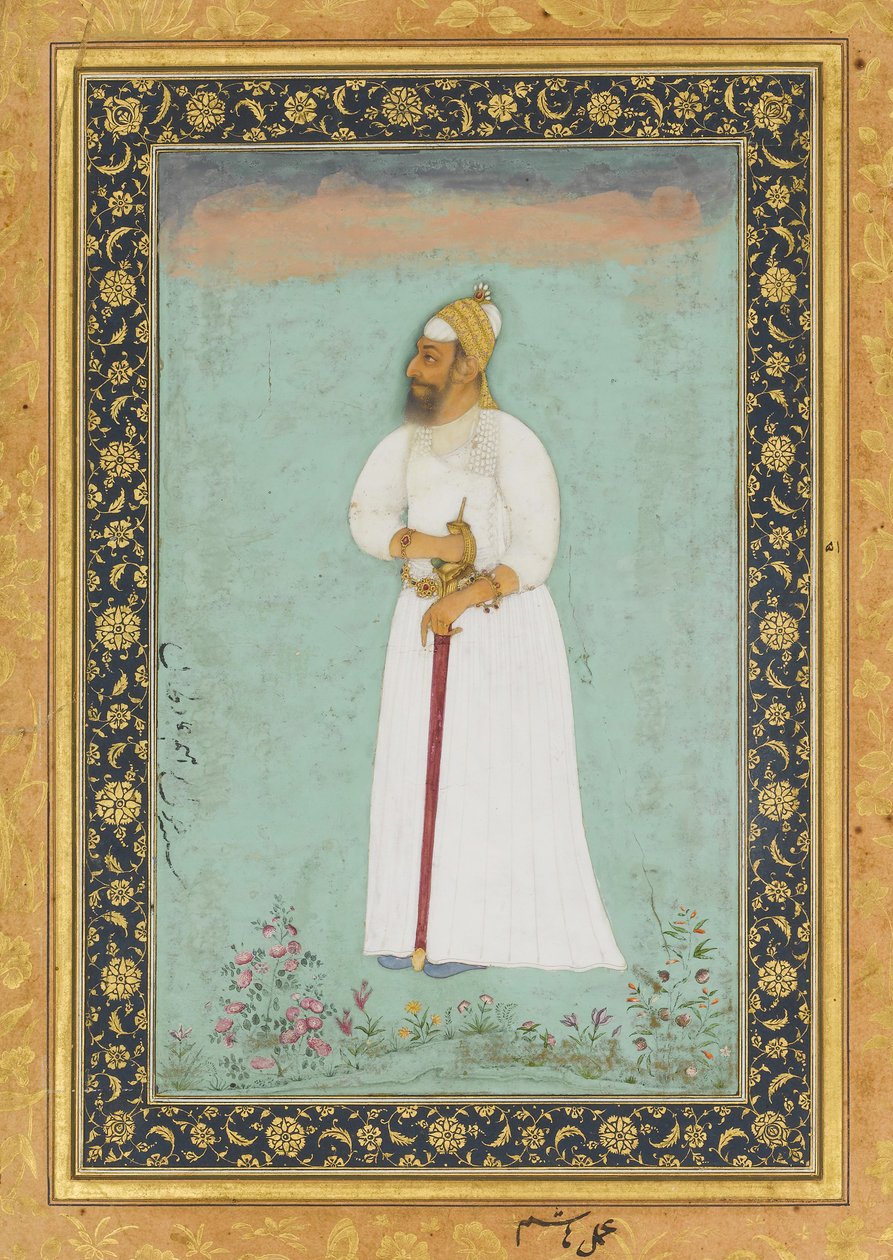صورة لإبراهيم عادل شاه الثاني ملك بيجابور ، فوليو من ألبوم شاه جهان ، ظهر: ca. 1620 بواسطة هاشم